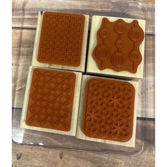 2009 STAMPIN' UP! PARK AVENUE PATTERNS Wood Mounted Rubber Stamp set of 4 - Picture 5 of 5